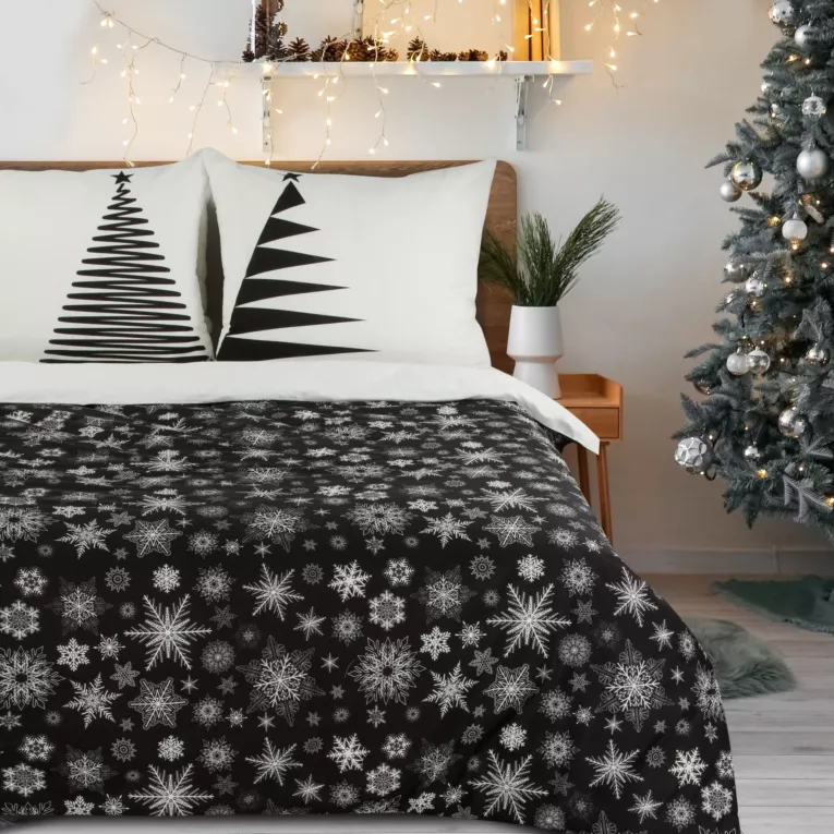 Pościel świąteczna 220x200 cm bawełniana kolor czarny, biały z motywem świątecznych gwiazdek ISLA Eurofirany