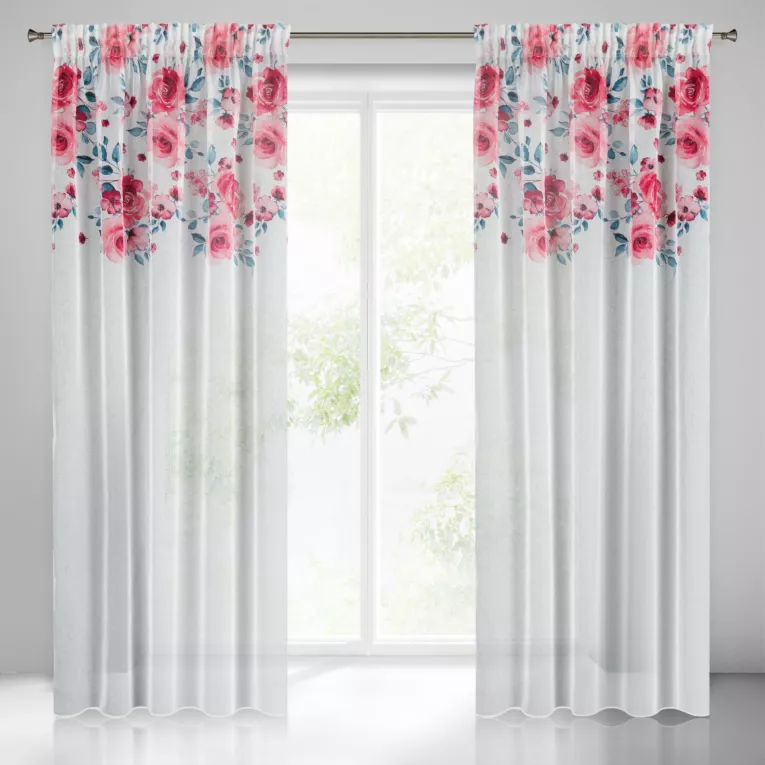 Firana gotowa EDEN zdobiona malowanymi kwiatami Eurofirany