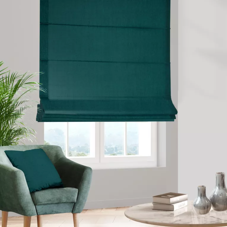 Roleta rzymska DORA - HIT turkusowa z miękkiej tkaniny o welurowej strukturze