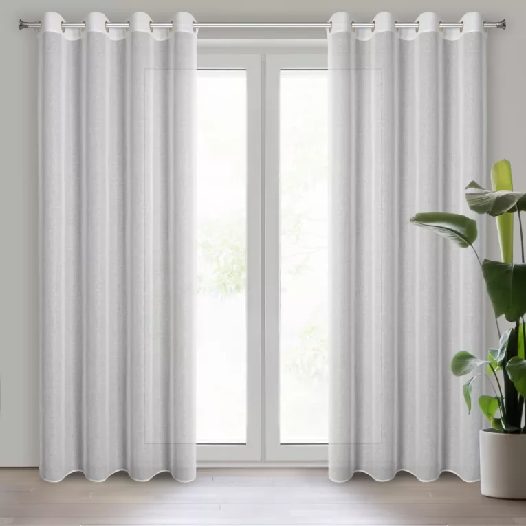 Firana biało, szampańska z gładkiej etaminy z efektem połysku 140x250 cm przelotka LENA Eurofirany