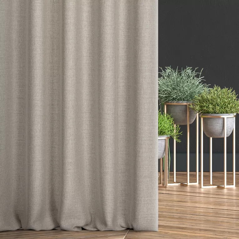 Zasłona szyta na taśmie fala beżowa z tkaniny szenilowej o wyraźnym splocie