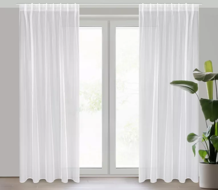 Firana biała z gładkiej błyszczącej mikrosiateczki 140x270 cm taśma imitująca flex TONIA Eurofirany