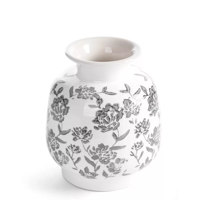 Wazon dekoracyjny biało, granatowa zdobiony roślinnym motywem 16x19 cm VIVIAN Eurofirany