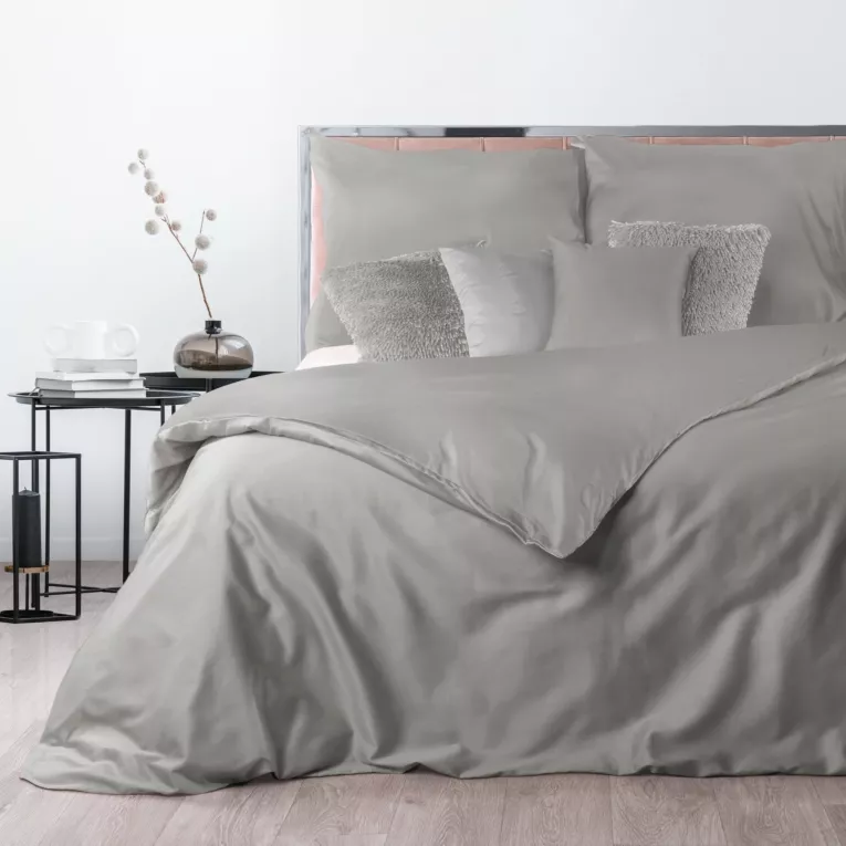 Pościel bawełniana z makosatyny 220x200 cm komplet 3 częściowy gładka kolor jasnoszary DELIA Reina Line Eurofirany