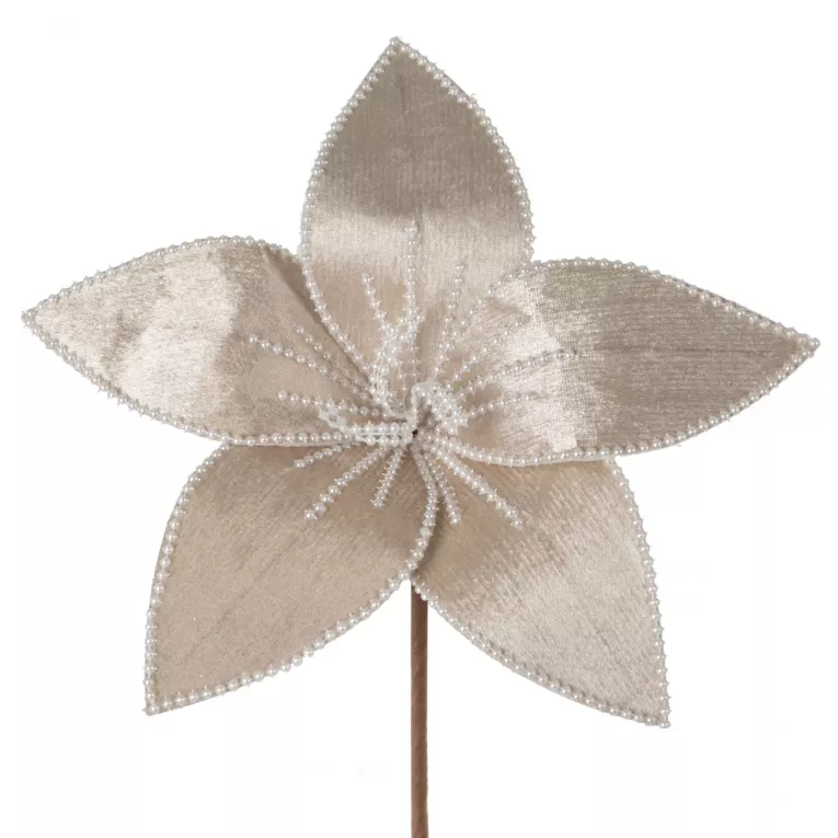 Kwiat świąteczny z welwetowej tkaniny zdobiony drobnymi perełkami Eurofirany