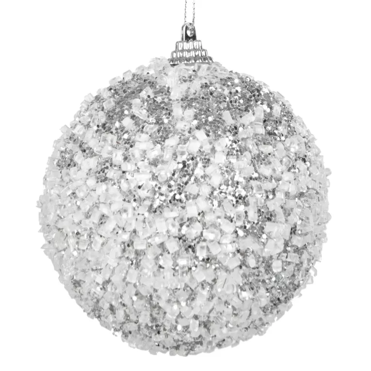 Srebrne BOMBKI NIETŁUKĄCE z efektem lodowych kryształów średnia 10cm zestaw 4szt