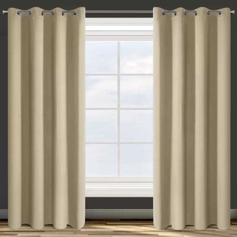 Zasłona beżowa z gładkiej tkaniny zaciemniającej typu blackout 135x250 przelotka PARISA Design 91 Eurofirany