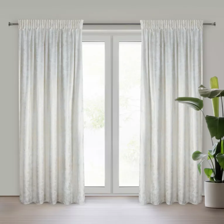 Zasłona biało, szampańska welwetowa z przecieranym błyszczącym nadrukiem 135x270 cm taśma - AVENA Eurofirany