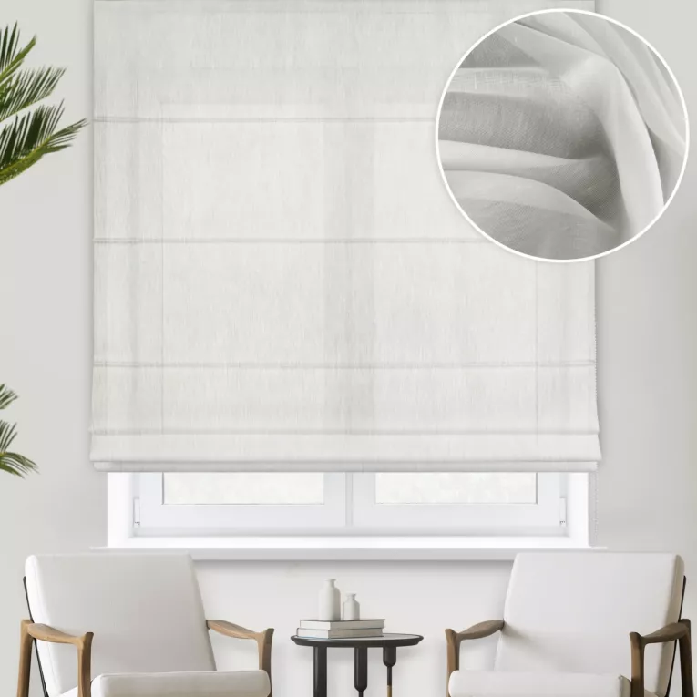 Roleta rzymska MADALENA kremowa z jedwabiście miękkiego, matowego batystu, wykończona obciążnikiem