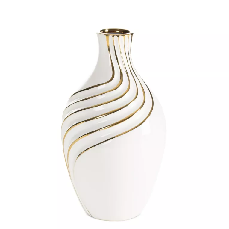 Wazon dekoracyjny biało, złoty zdobiony subtelnymi liniami 14x25 cm ESTELA Eurofirany