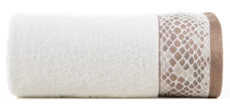 Ręcznik kąpielowy 70x140 cm bawełniany kolor kremowy z bordiurą z motywem wężowej skóry 450 g/m2 GISEL Eurofirany