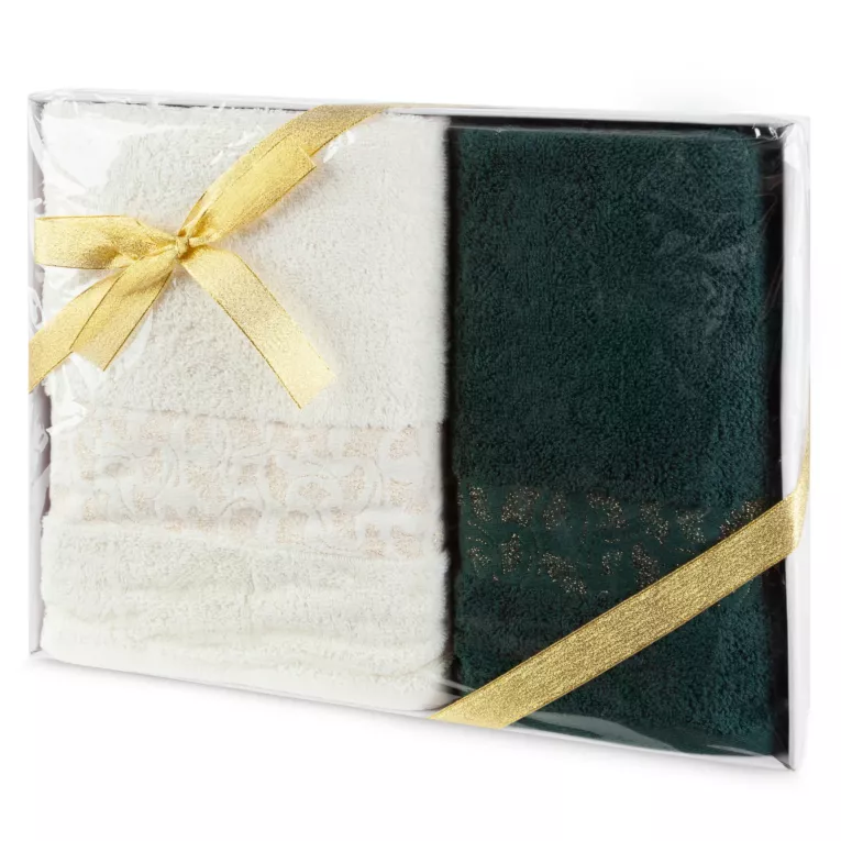 Zestaw ręczników bawełnianych 2 szt kolor kremowy, ciemnozielony 450 g/m2 BLINK Eurofirany