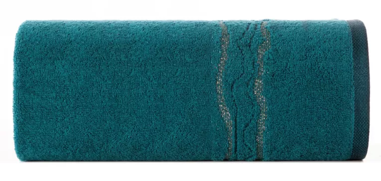 Ręcznik kąpielowy 50x90 cm bawełniany kolor ciemnoturkusowy zdobiony bordiurą z błyszczącym wzorem 500 g/m2 KARIN Eurofirany