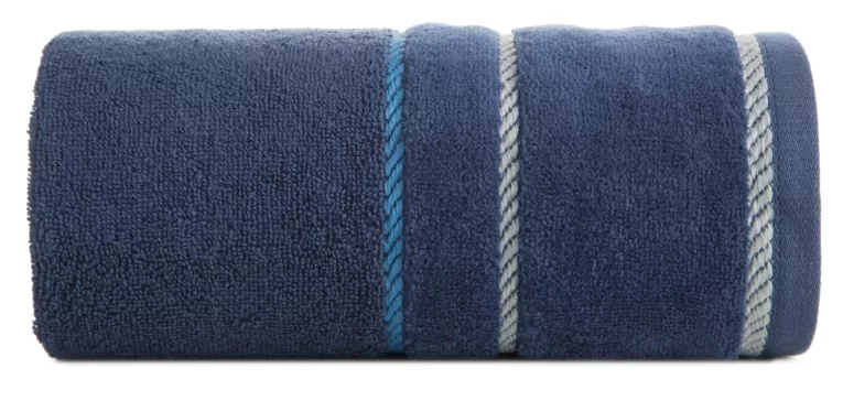 Ręcznik do rąk 30x50 cm bawełniany kolor granatowy z welwetową bordiurą i kontrastującymi paseczkami 500 g/m2 NEL Eurofirany