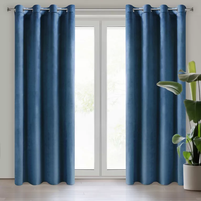 Komplet 2 szt. zasłon granatowych z welwetowej tkaniny 140x250 cm przelotki - DARLA Eurofirany