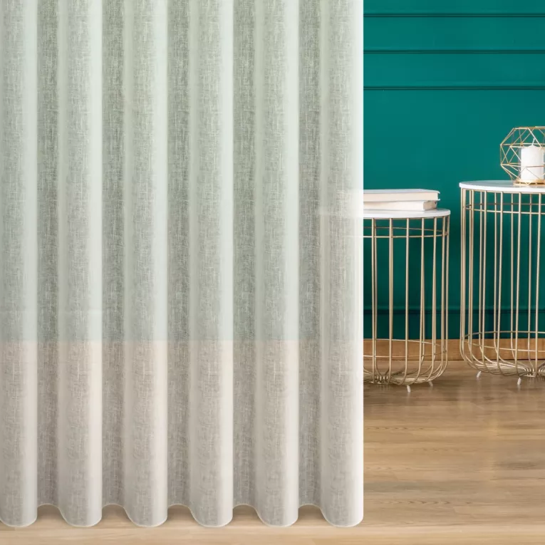 Firana szyta na flexach naturalna z delikatnej w dotyku etaminy w stylu eko z efektem kreszowania, wykończona obciążnikiem