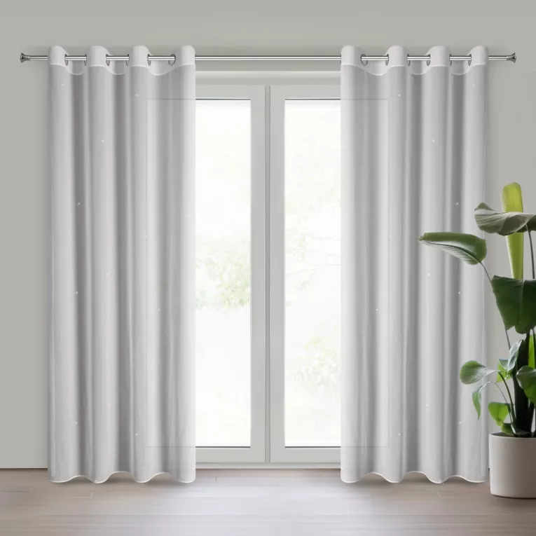 Firana biała z szyfonu zdobiona kryształkami 140x250 cm przelotki - ARIADNA  Eurofirany