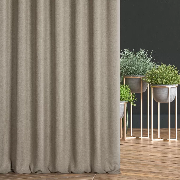 Zasłona szyta na taśmie fala beżowo kremowa z tkaniny o grubym splocie i efektem melanżu
