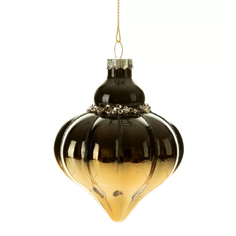 Klasyczna szklana bombka ręcznie zdobiona wytłaczanym wzorem i kryształkami  Eurofirany