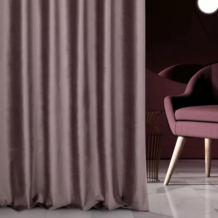Zasłona szyta na taśmie fala ciemnofioletowa z miękkiej półmatowej tkaniny welwetowej