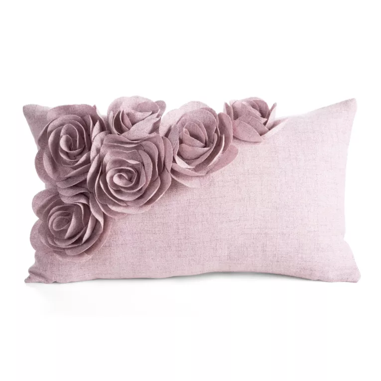 Poszewka na poduszkę 30x50 cm różowa o naturalnym splocie w 3D róże FLORES 7 Eurofirany