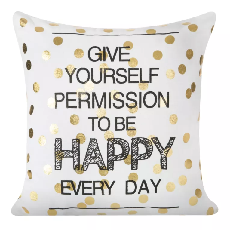 Poszewka na poduszkę 40x40 cm z nadrukiem z napisami i złotymi groszkami biało, złota DANI Eurofirany