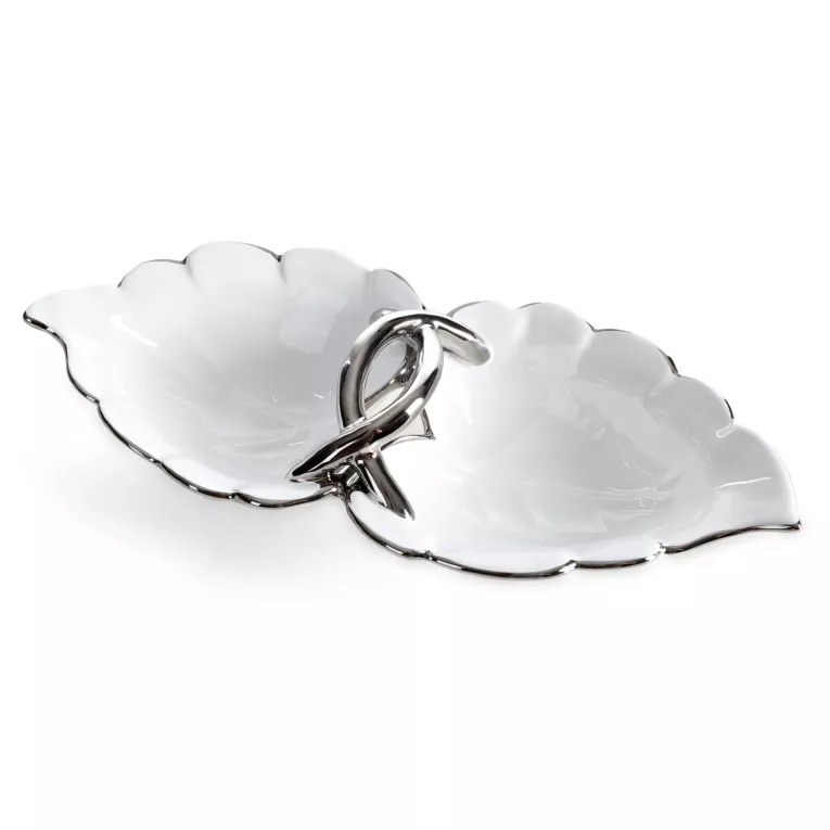 Misa dekoracyjna biało, srebrna w kształcie liścia 35x16x8 cm DONA Eurofirany