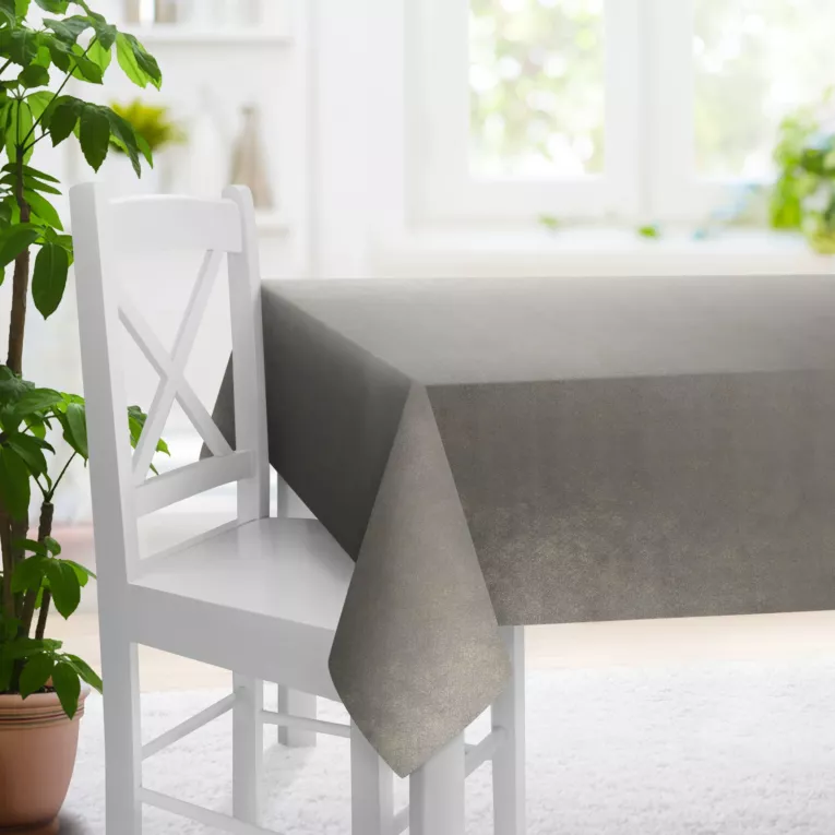 Obrus szyty stalowo szampański z tkaniny welwetowej z błyszczącym nadrukiem