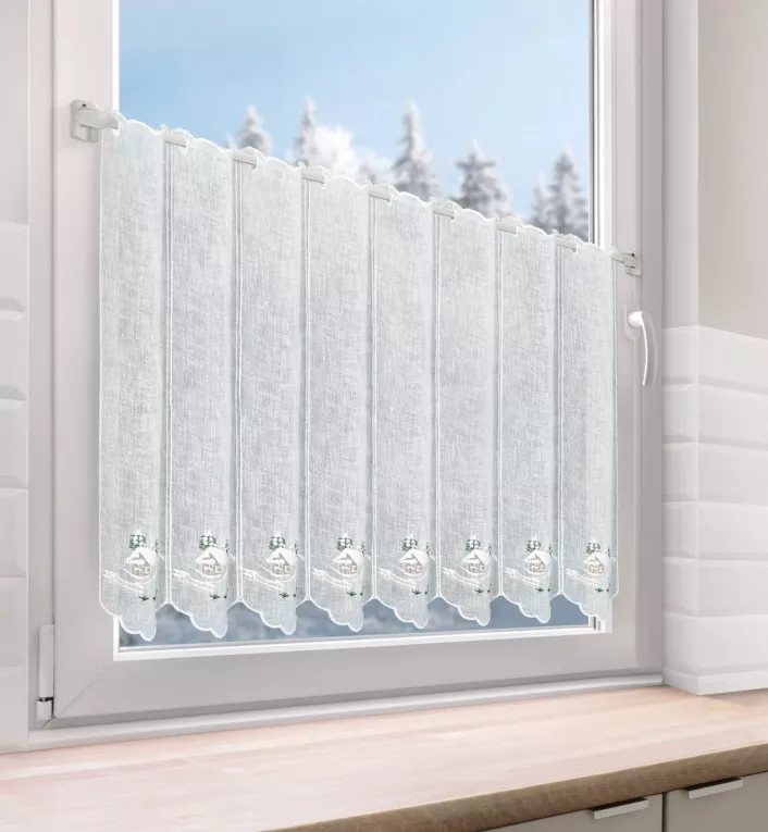 Tkanina firanowa zazdrostka ze świątecznym haftem