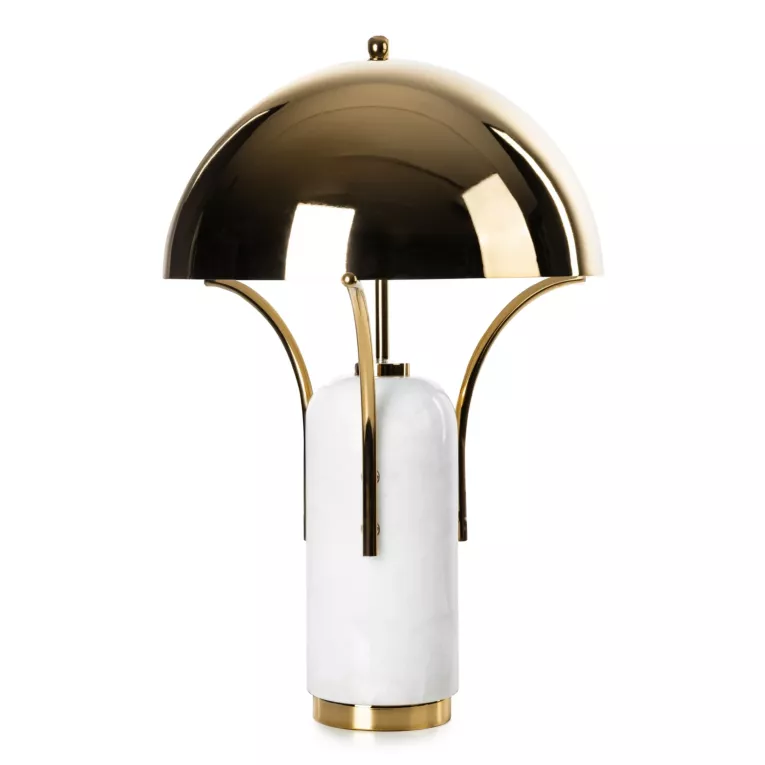 Lampa stołowa nocna złoto, biała ELIOT z marmurkową podstawą i metalowym kloszem Eurofirany