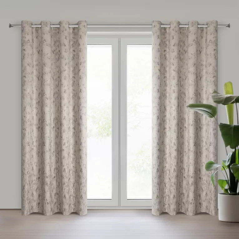 Zasłona jasnobeżowo, złota z efektem błyszczącej przecierki z welwetu 140x270 cm na przelotka KORNELIA Eurofirany