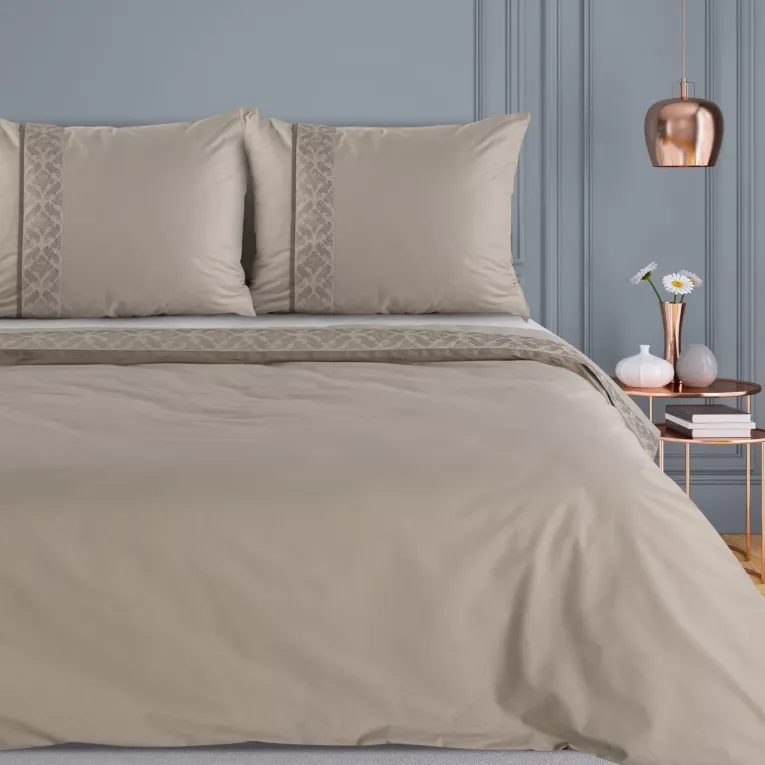 Pościel 160x200 cm bawełniana kolor jasnobrązowy z elegancką aplikacją Reina Line Eurofirany