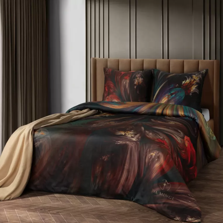 Pościel 160x200 cm z bawełny, makosatyny kolor czarny, pomarańczowy z wzorem designerskim ASTRAL Eva Minge Eurofirany