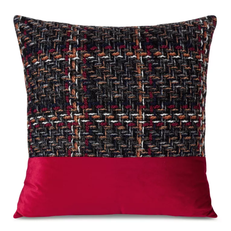 Poszewka na poduszkę 45x45 cm tkanina z ozdobnym splotem grafitowo, czerwona Eurofirany