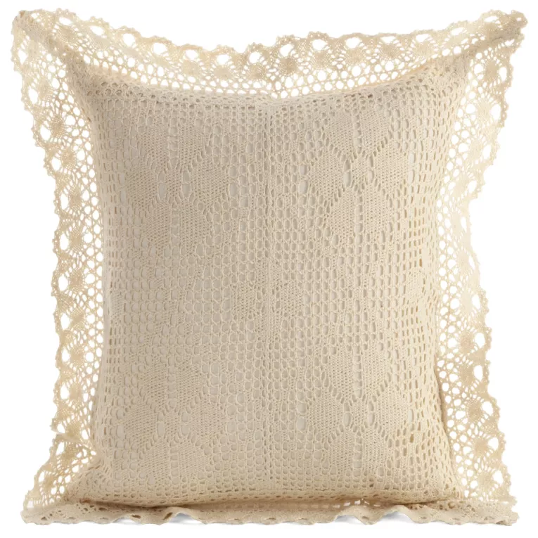 Poszewka na poduszkę 40x40 cm ażurowa jasnobeżowa  w stylu boho MIRELLA  Eurofirany