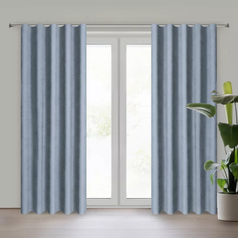 Zasłona niebieska z tkaniny welurowej 100x240 cm szerokość po zmarszczeniu fala 1:2 Dora Eurofirany