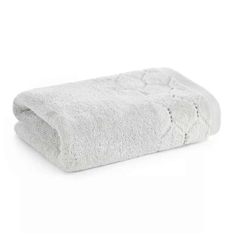 Ręcznik kąpielowy 50x90 cm bawełniany kolor srebrny z welwetową geometryczną bordiurą 500 g/m2 LUMIA Eurofirany