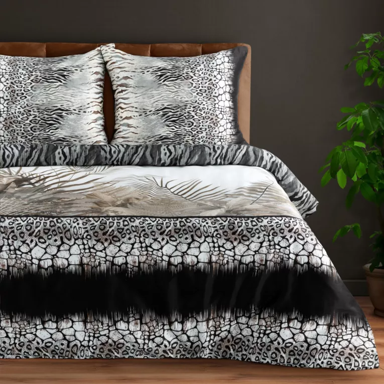 Pościel 160x200 cm z makosatyny bawełnianej kolor stalowy, beżowy z nowoczesnym wzorem EVA 17 Eva Minge Eurofirany