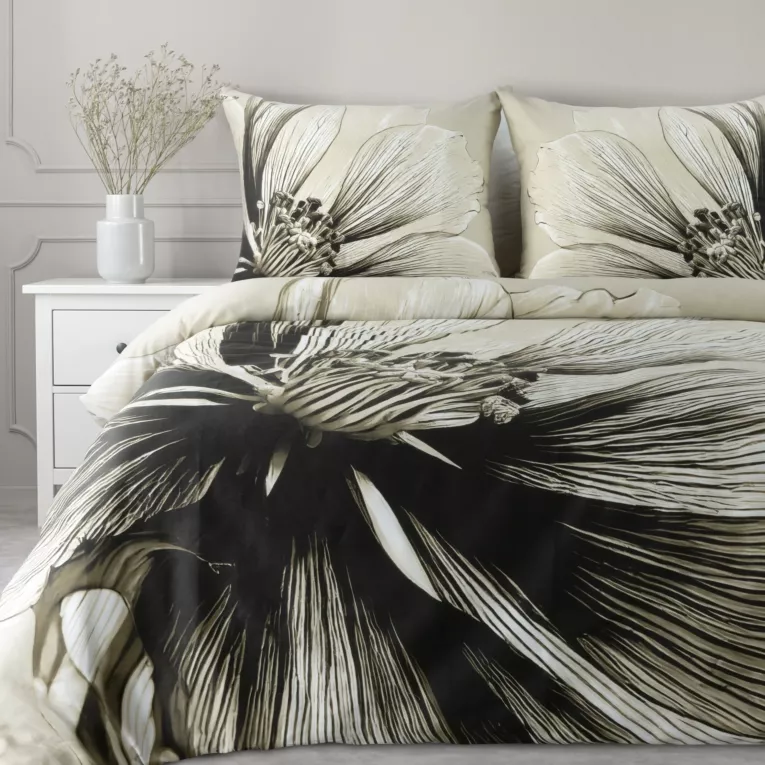 Pościel 220x200 cm z satyny bawełnianej kolor jasnobeżowy, brązowy z motywem roślinnym SPRING 78 Eurofirany