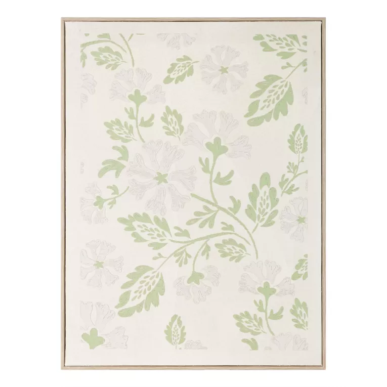 Obraz kremowo, zielony nadruk na płótnie zdobiony drobnymi kwiatami  45x60 cm Eurofirany
