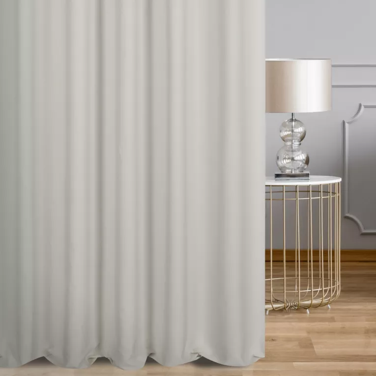 Zasłona szyta na taśmie fala biała z szenilowej tkaniny