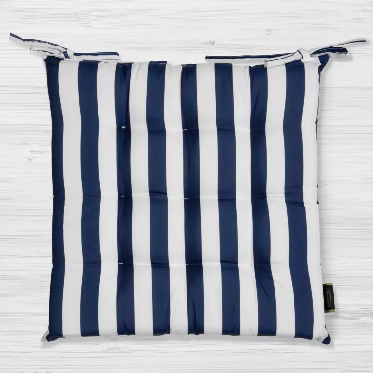 Poduszka na krzesło 40 x 40 x 5 cm wodoodporna granatowo, biała zdobiony subtelnymi pasami GARDEN Eurofirany