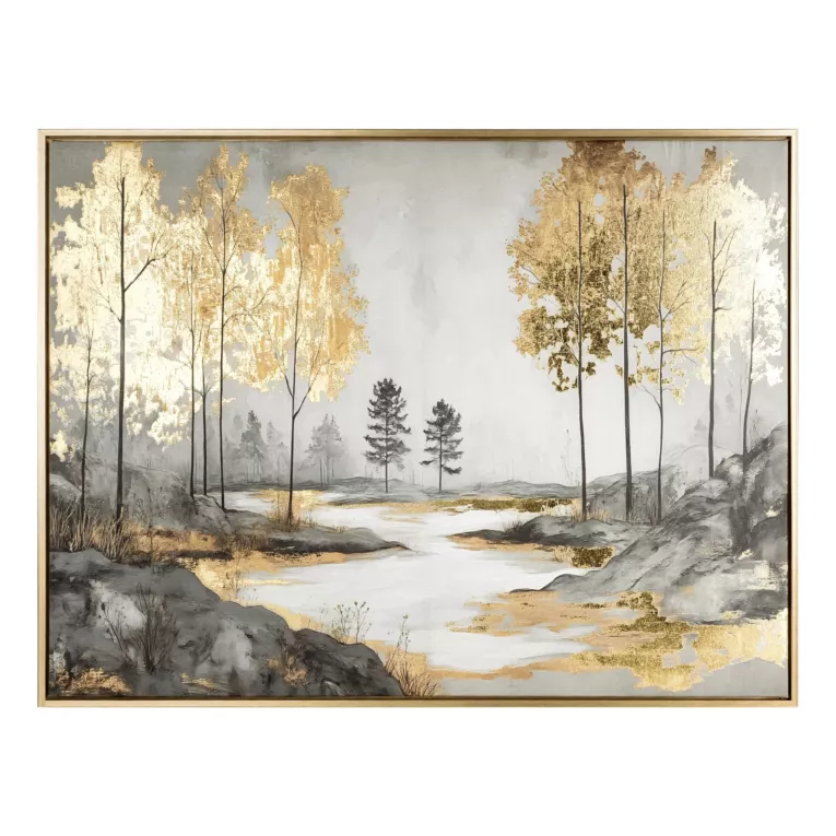 Obraz szaro, złoty nadruk na płótnie pejzaż z metalicznymi akcentami 60x80 cm Eurofirany