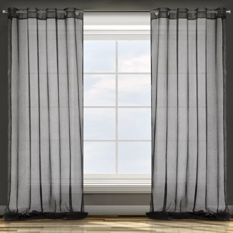 Ażurowa zasłona gotowa czarna na przelotkach 140x250 cm