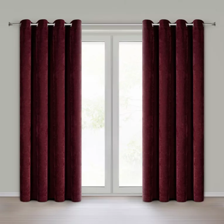 Zasłona bordowa z szenilowej tkaniny 140x250cm przelotki - VANI Eurofirany