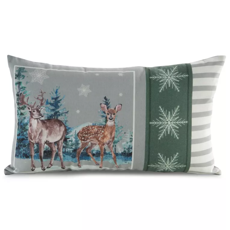 Poszewka na poduszkę 30x50 cm świątecznym nadrukiem jasnoszaro, zielona FOREST Eurofirany