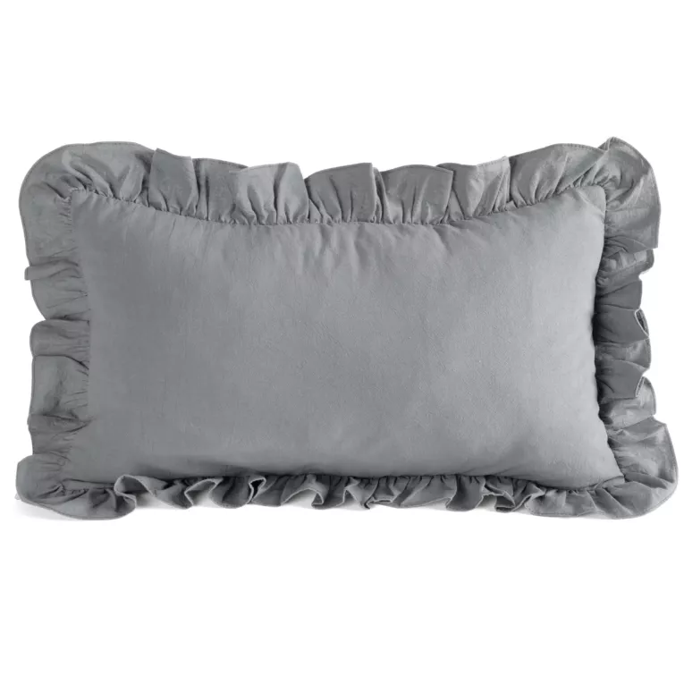 Poszewka na poduszkę 30x50 cm bawełniana z ozdobną falbanką stalowa Eurofirany