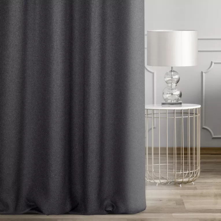 Zasłona szyta na taśmie fala grafitowa z tkaniny o naturalnym splocie w stylu eko