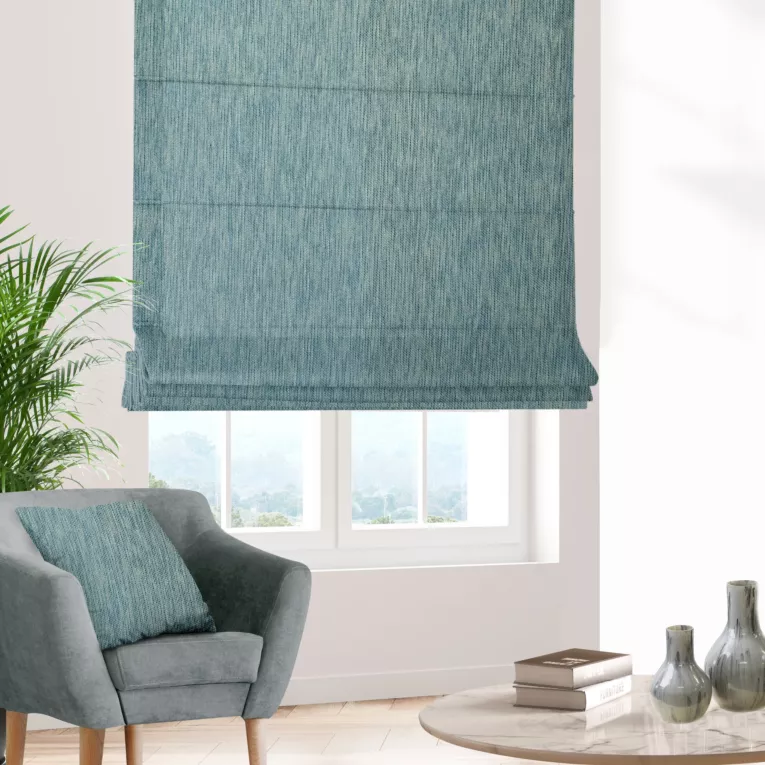 Roleta rzymska ELLEN turkusowa z grubotkanej tkaniny z efektem dwukolorowej nici i lekkim połyskiem Italissima Eva Minge