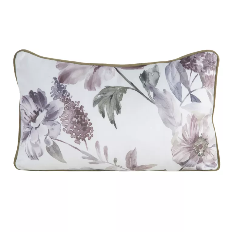 Poduszka dwustronna 45 x 30 cm welwetowa biało, zielona z motywem roślinnym z wypustką na brzegach ROSALIA EUROFIRANY PREMIUM